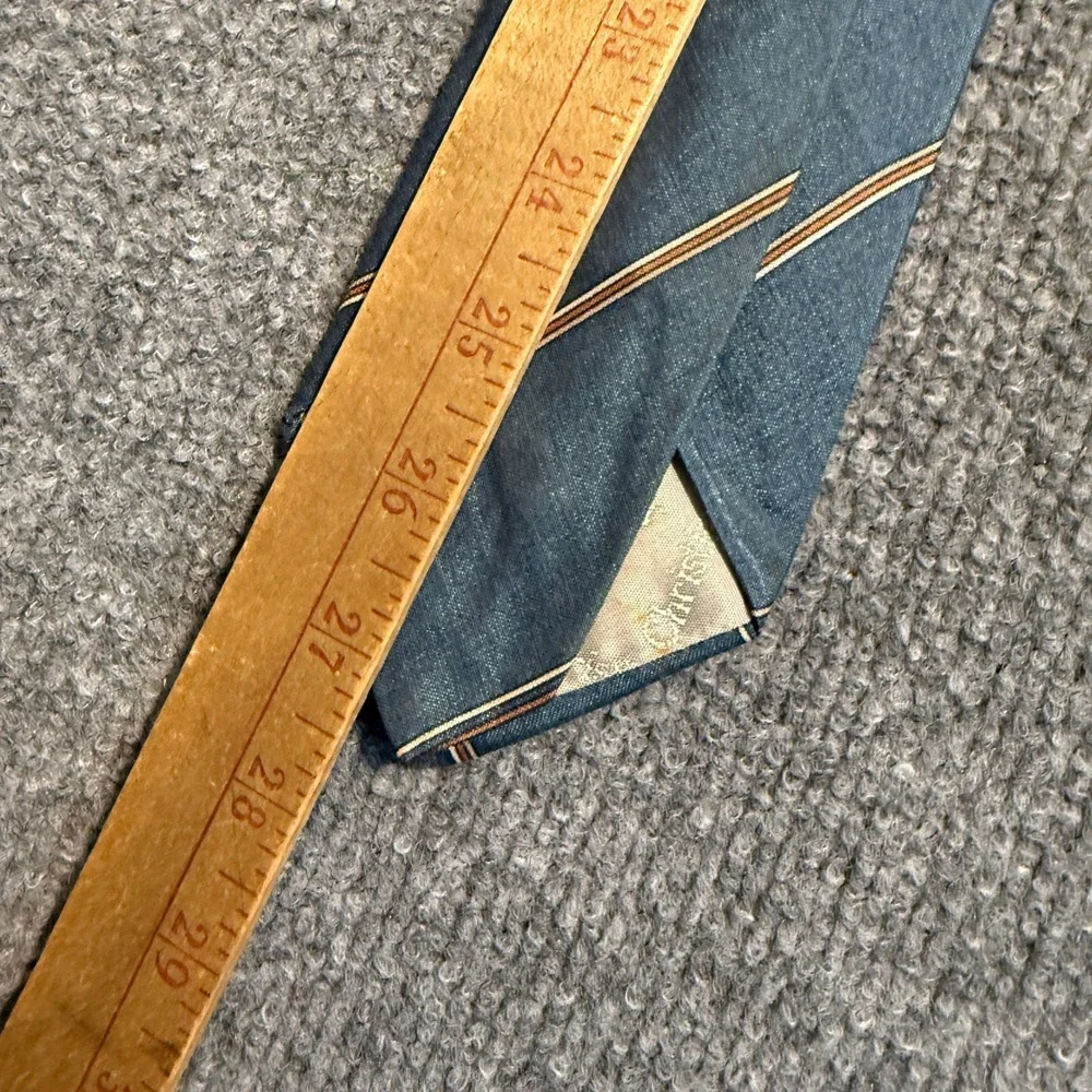 Vintage Christian Dior Mens Silk Tie Blue Brown Striped Necktie Made in USA